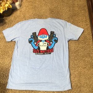 Canik Size Matters Graphic Tee Shirt Smurf Like Character 2nd Amendment Flag